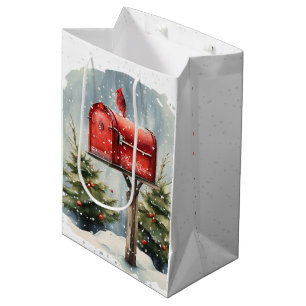 Watercolor Christmas Mailbox Medium Gift Bag