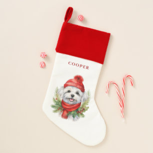 Watercolor Christmas Maltese Dog Christmas Stocking