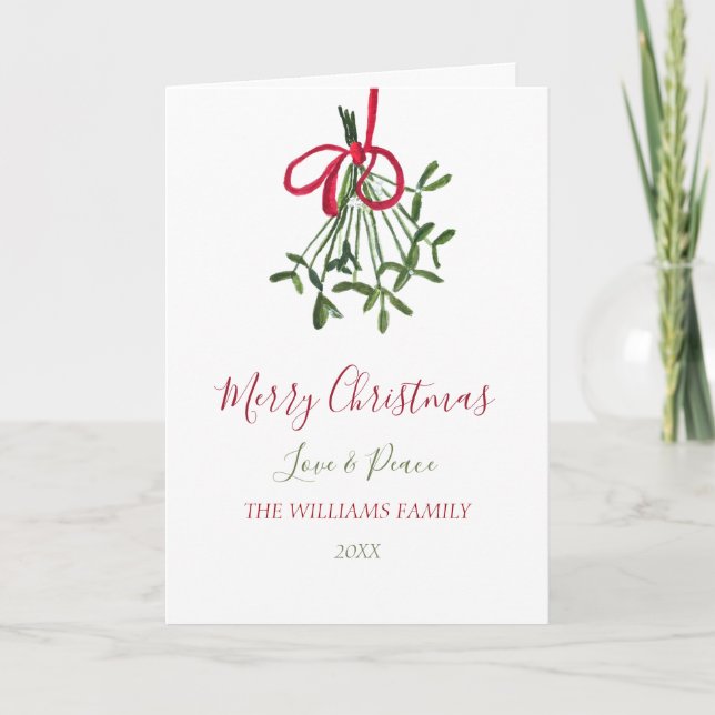 Watercolor Christmas Mistletoe Elegant Botanical Holiday Card (Front)