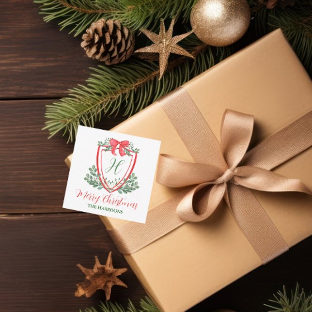 Watercolor Christmas Monogram Crest Gift Enclosure Note Card (Creator Uploaded)