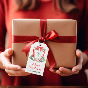 Watercolor Christmas Monogram Crest Gift Tags