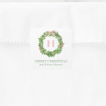 Watercolor Christmas Monogram Striped Bow Wreath Square Sticker<br><div class="desc">PreppyPrint.com - Celebrate Christmas in style! Add your personalized touch! Transfer this design onto the products of your choice too! Please visit my designer store,  PreppyPrint.com,  for coordinating items.</div>