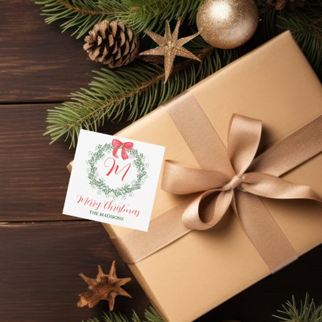 Watercolor Christmas Monogram Wreath Enclosure Note Card (Creator Uploaded)