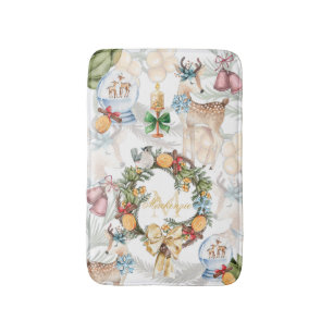 Watercolor Christmas Monogrammed Bath Mat