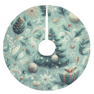 Watercolor Christmas Motif Holiday Whimsy Green Brushed Polyester Tree Skirt