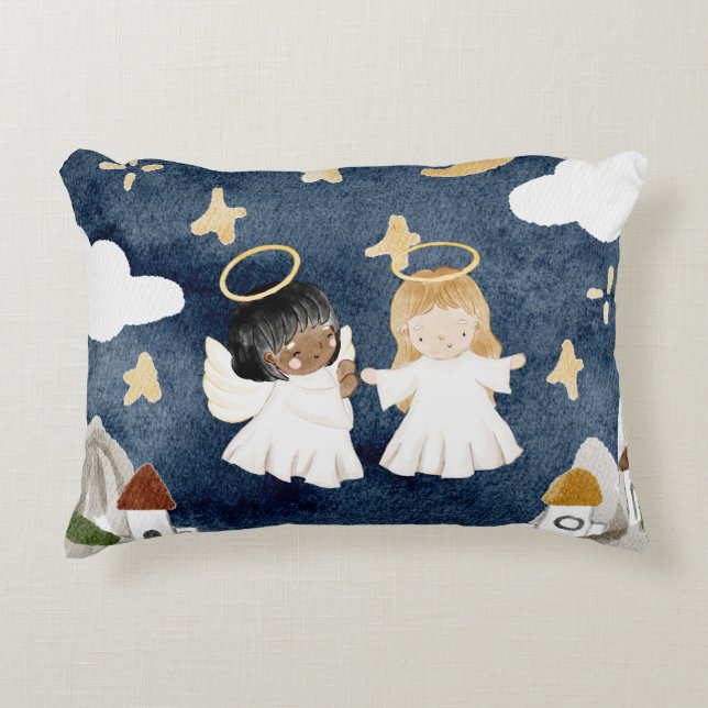 Watercolor Christmas Nativity Accent Pillow (Front)