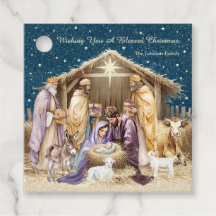 Watercolor Christmas Nativity Gift Favor Tags