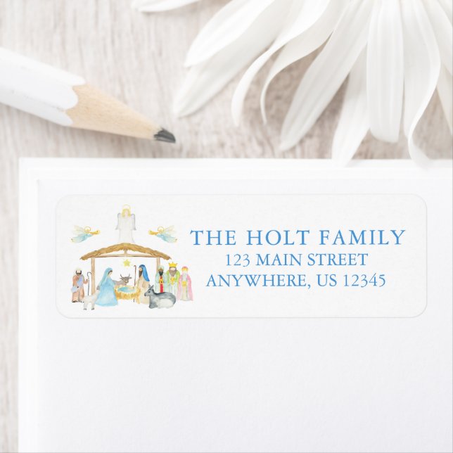 Watercolor Christmas Nativity Label (Insitu)