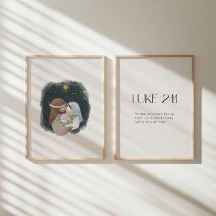 Watercolor Christmas nativity Luke 2:11 poster Wall Art Sets