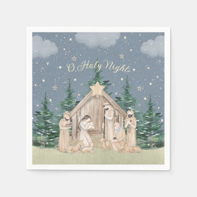 Watercolor Christmas Nativity Napkins (Front)