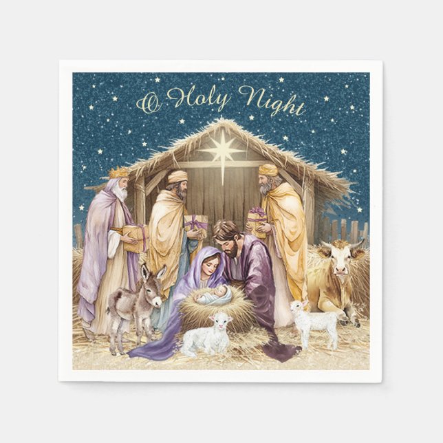 Watercolor Christmas Nativity Napkins (Front)