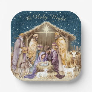 Watercolor Christmas Nativity Paper Plates