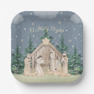 Watercolor Christmas Nativity Paper Plates