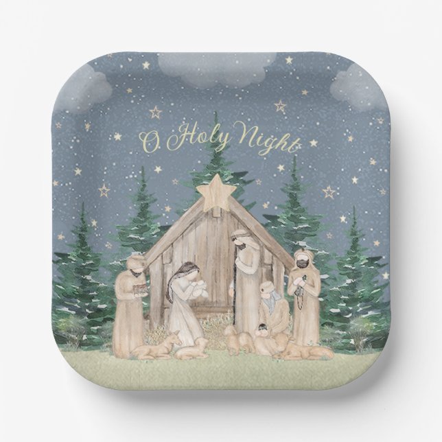 Watercolor Christmas Nativity Paper Plates (Front)