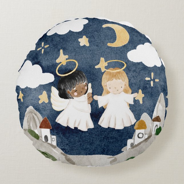 Watercolor Christmas Nativity Round Pillow (Front)