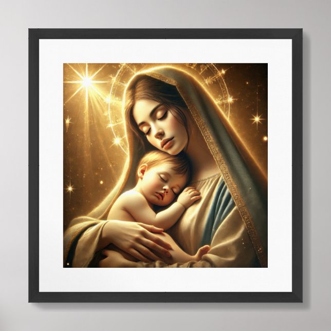 Watercolor Christmas nativity scene Mary and Jesus Framed Art (Framed Front)