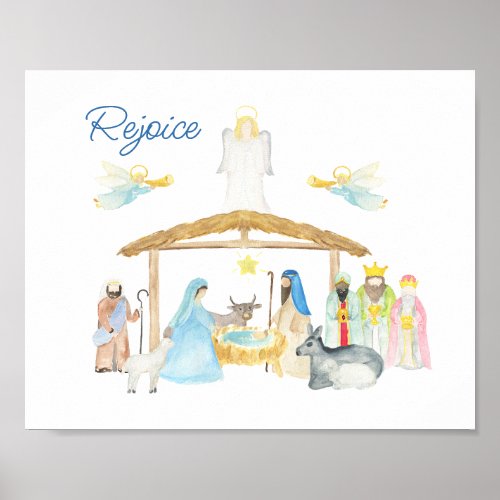 Watercolor Christmas Nativity Scene Poster