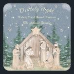 Watercolor Christmas Nativity  Square Sticker<br><div class="desc">Celebrate the joyous Christmas spirit with our elegantly designed "O Holy Night" Christmas stickers,  featuring a beautiful Night Nativity Scene. Personalize effortlessly and add your custom message.</div>