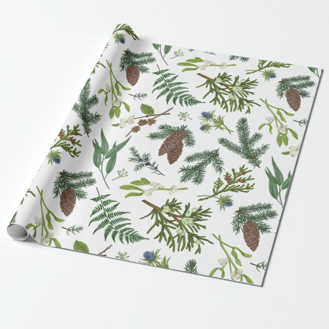 Watercolor Christmas Nature & Forest Illustration  Wrapping Paper (Unrolled)