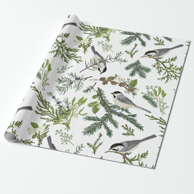 Watercolor Christmas Nature Forest Illustration  Wrapping Paper (Unrolled)