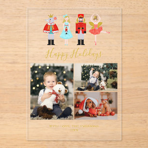Watercolor Christmas Nutcracker 3 Photo Collage Acrylic Invitations