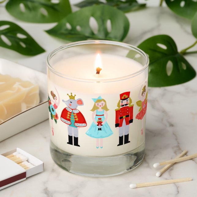 Watercolor Christmas Nutcracker 3 Photo Collage Scented Candle (Lit)