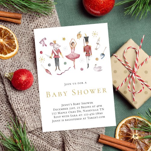 Watercolor Christmas Nutcracker Baby Shower  Invitation