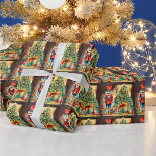 Watercolor Christmas Nutcracker, Christmas Tree Wrapping Paper