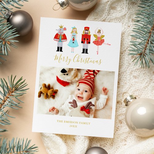 Watercolor Christmas Nutcracker Photo Holiday Card