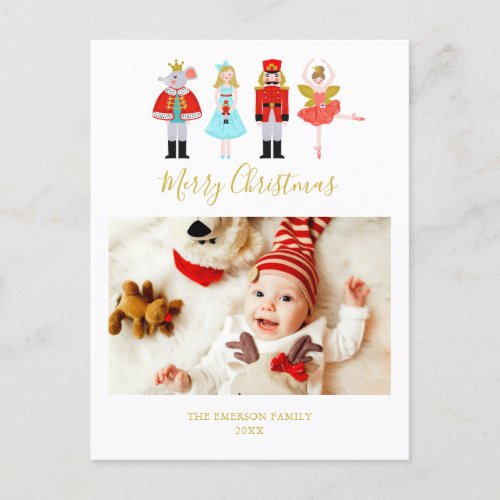 Watercolor Christmas Nutcracker Photo Holiday Postcard