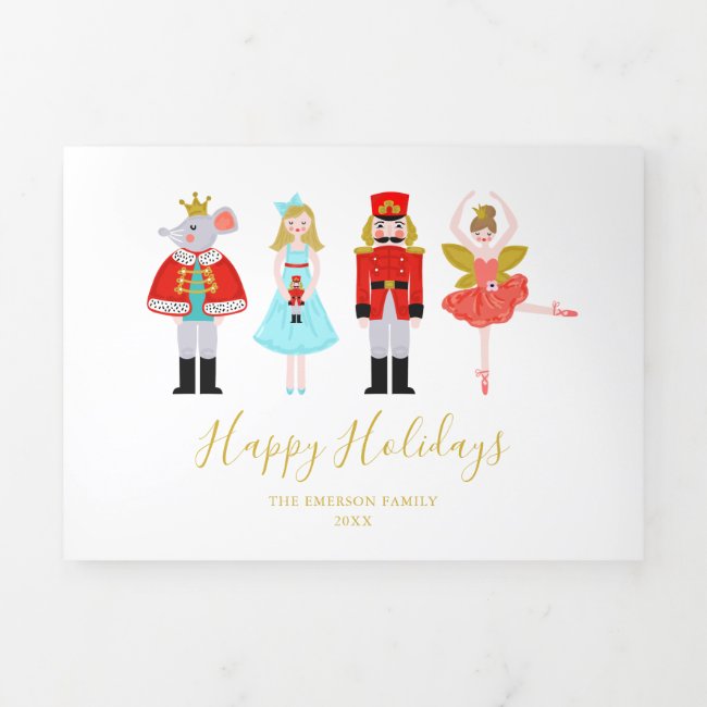 Watercolor Christmas Nutcracker Photo Tri-Fold Holiday Card