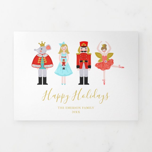 Watercolor Christmas Nutcracker Photo Tri-Fold Holiday Card (Cover)
