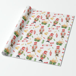 Watercolor Christmas Nutcrackers and Decorations Wrapping Paper