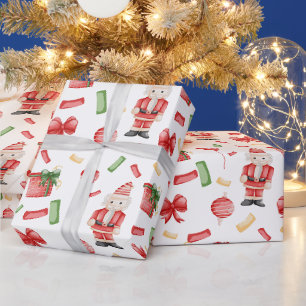 Watercolor Christmas Nutcrackers and Decorations Wrapping Paper
