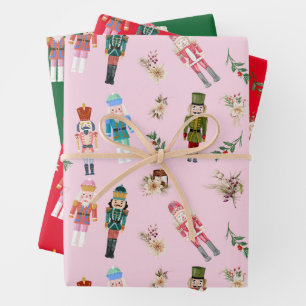 Watercolor Christmas Nutcrackers Collage Wrapping Paper Sheets