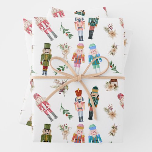  Watercolor Christmas Nutcrackers Collage  Wrapping Paper Sheets