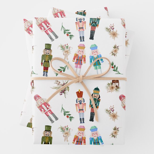  Watercolor Christmas Nutcrackers Collage  Wrapping Paper Sheets (In situ)