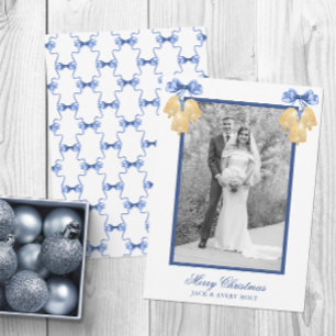 Watercolor Christmas or Wedding Bells Photo Holiday Card