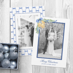 Watercolor Christmas or Wedding Bells Photo Holiday Card
