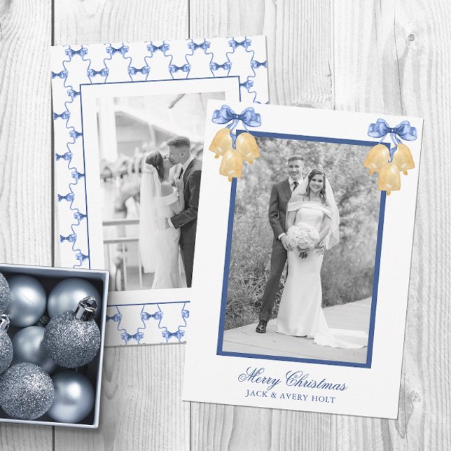 Watercolor Christmas or Wedding Bells Photo Holiday Card (Creator Uploaded)