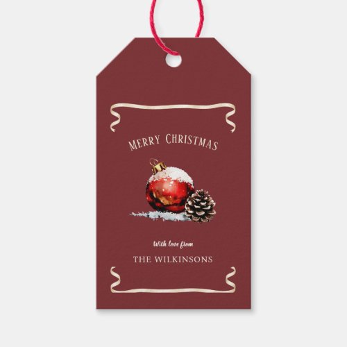 Watercolor Christmas Ornament Snow Pinecone  Gift Tags