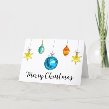 Watercolor Christmas Ornament Sober Christmas Card by ArtByJubee at Zazzle