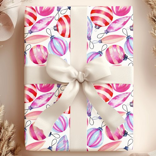 Watercolor Christmas Ornaments Holiday Wrapping Paper