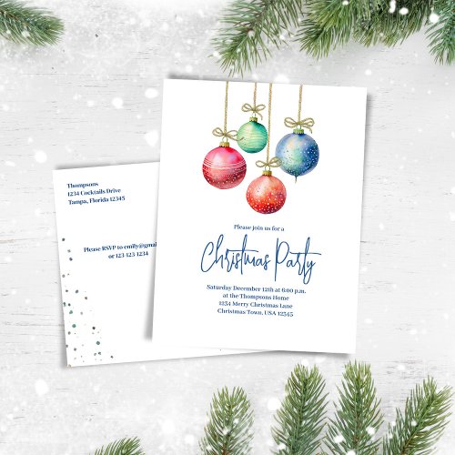 Watercolor Christmas Ornaments Party Holiday Postcard