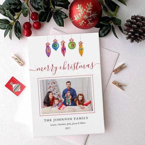 Watercolor Christmas Ornaments Photo Greetings Announcement