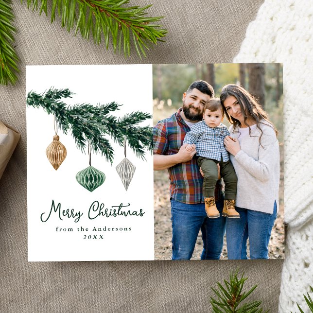 Watercolor Christmas Ornaments Photo Holiday Postcard (Creator Uploaded)