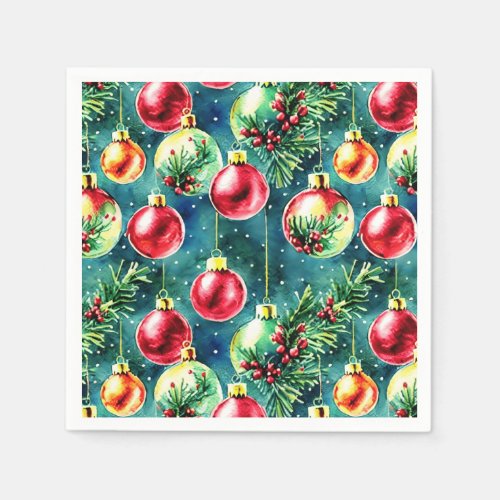 Watercolor Christmas Ornaments Red and Teal Green Napkins