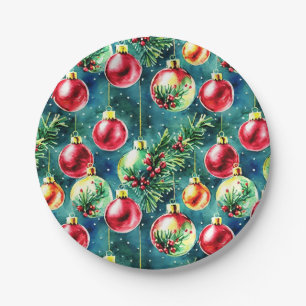 Watercolor Christmas Ornaments, Red and Teal Green Paper Plates