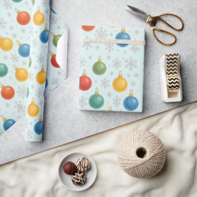 Watercolor Christmas Ornaments & Snowflakes -  Wrapping Paper (Crafts)