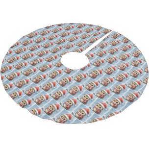 Watercolor Christmas Owl in Snowflakes Brushed Polyester Tree Skirt